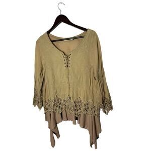 Origami By Vivien‎ Asymmetrical Knit And Lace tie neck boho medium/large